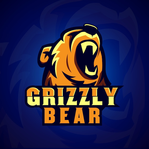 Grizzly bear e sport gaming logo design con colore dorato