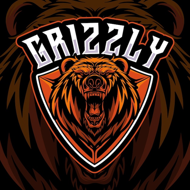 Orso grizzly esport logo mascotte design