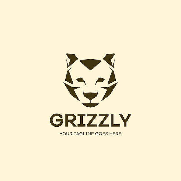 Vettore modello di cartone animato con logo piatto testa di orso grizzly