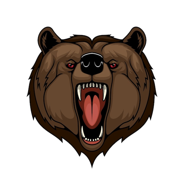 Grizzly bear head mascot isolated wild predator