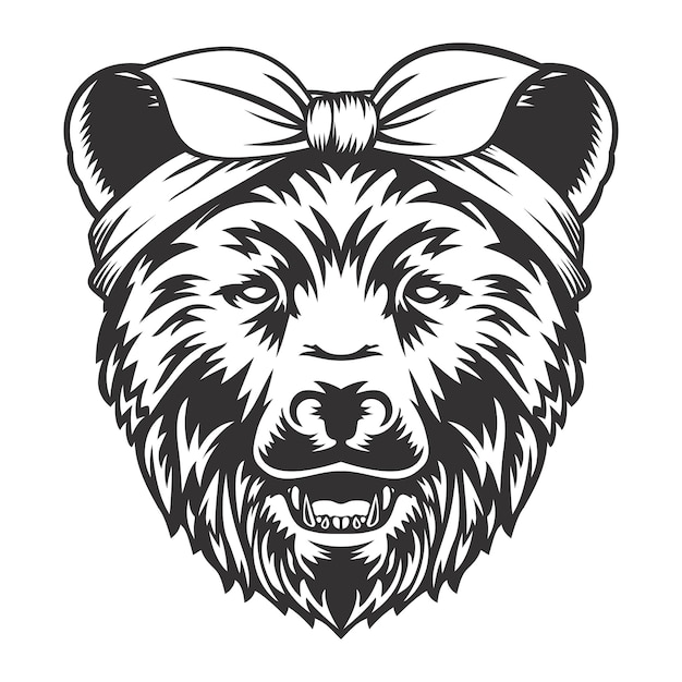 Vector grizzly bear headband bandana line art farm animal black bear logos or icons vector illustration