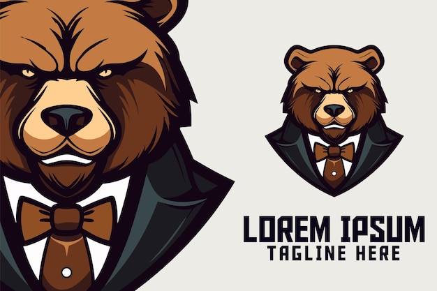 Grizzly bear icon badge for sport and esport wild animal template mafia bear mascot head logo