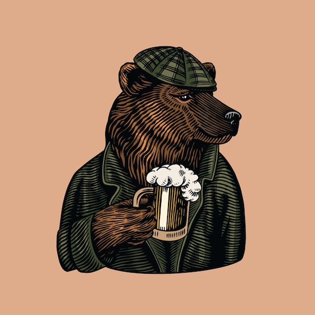 Vector grizzly bear met een bierpul.