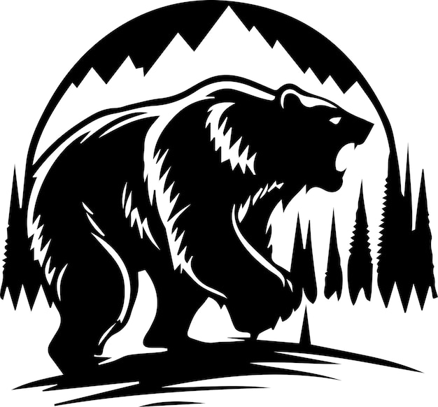 Медведь Гризли Монограмма Логотип Монохромный Дизайн Стиле