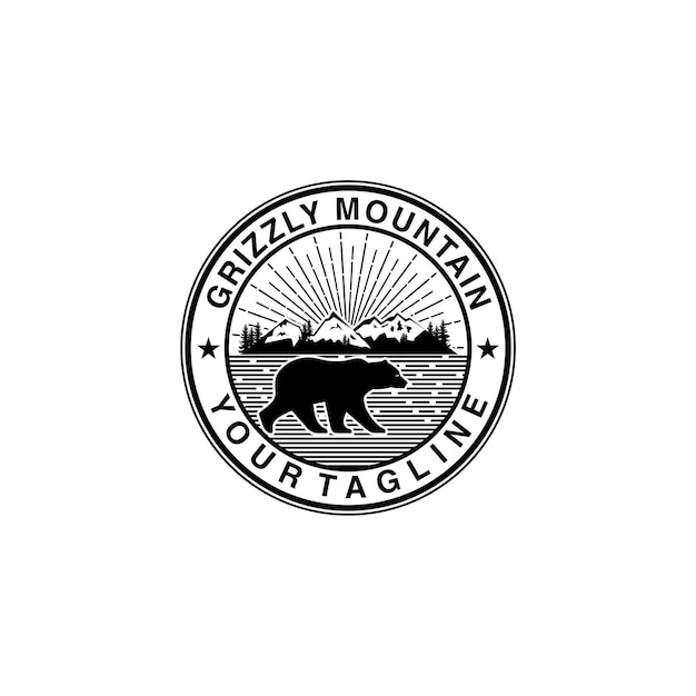 grizzly berg cirkel badge vector logo ontwerp