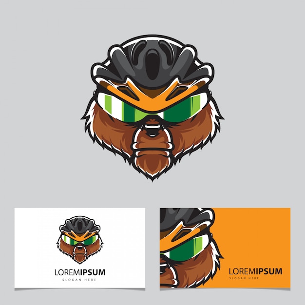 Vector grizzly biker head logo name card  template