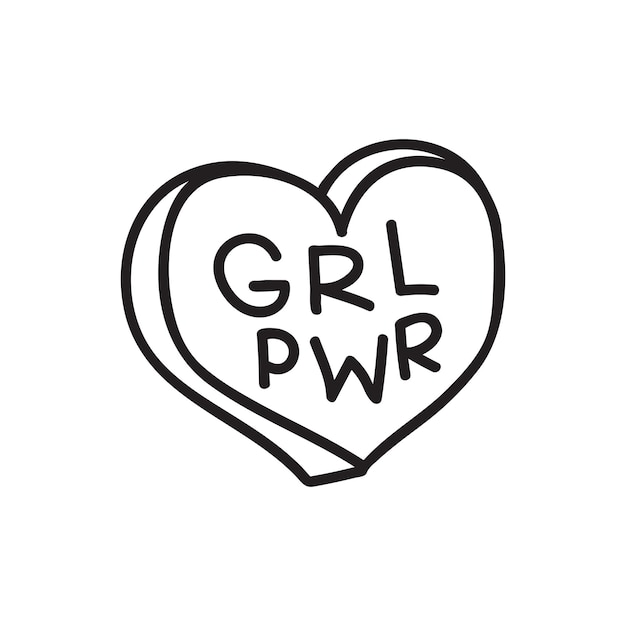 GRL PWR kort citaat Girl Power schattig hand tekenen illustratie voor print brochure wenskaart tas kleding te plakken op laptop telefoon muur Moderne motiverende tekst feministische tattoo trend