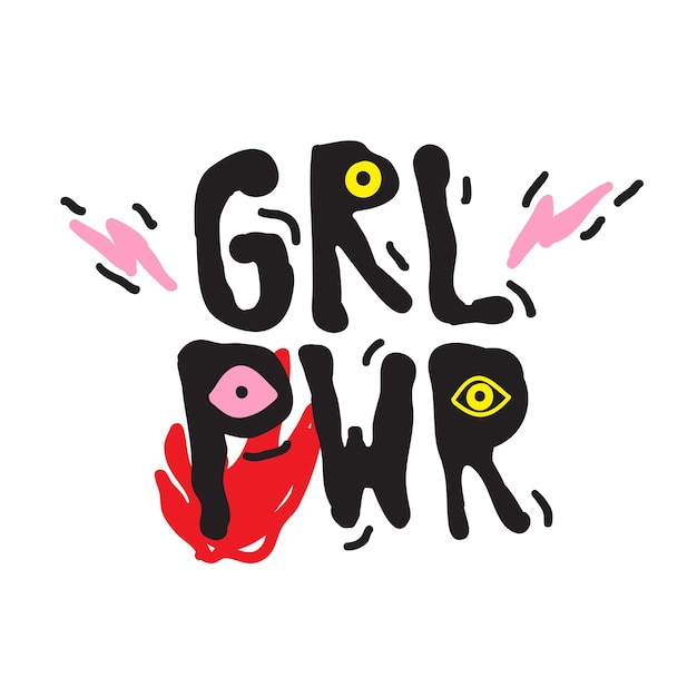 GRL PWR korte quote Girl Power eenvoudige schattige illustratie voor bedrukte tas kleding Perfect om overal op de muur van de laptop te plakken Moderne feministische slogan de nieuwste tattoo-trend