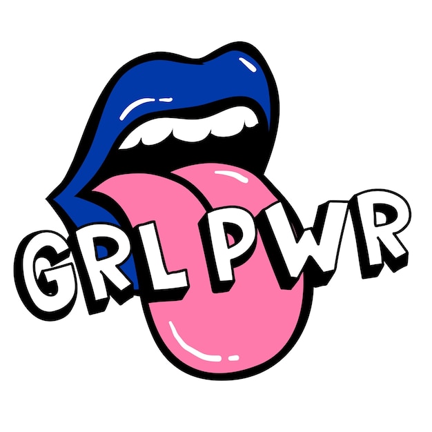 GRL PWR короткая цитата Girl Power милый рисунок руки иллюстрация для печати брошюры поздравительная открытка сумка одежда Наклеить на стену телефона ноутбука Современный мотивационный текст феминистская тенденция татуировки