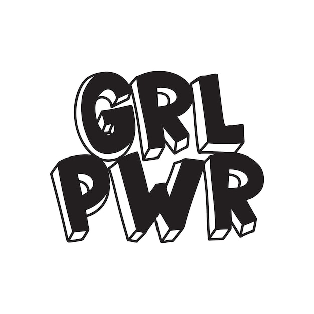 GRL PWR короткая цитата Girl Power милый рисунок руки иллюстрация для печати брошюры поздравительная открытка сумка одежда Наклеить на стену телефона ноутбука Современный мотивационный текст феминистская тенденция татуировки