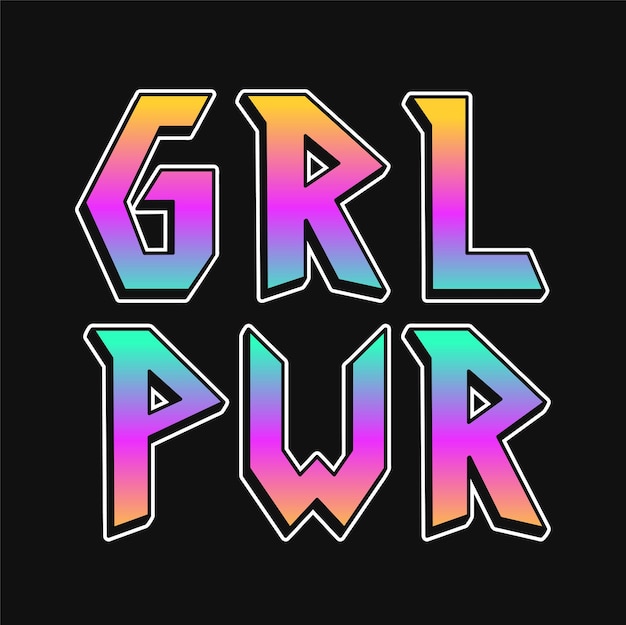 Vector grl pwr tshirt print vector hand getrokken 80s arcade stijl belettering illustratie grl pwrgirl powerfeminism belettering print voor tshirt posterstickercoverlogo concept