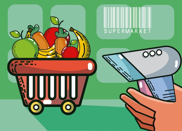 Generi alimentari nel carrello prodotti del supermercato