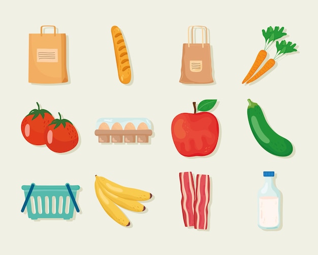 Vector groceries icon set