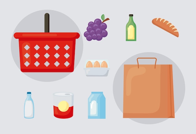 Groceries store set nine icons