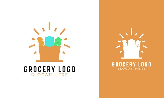 Grocery bag logo design with shine concept