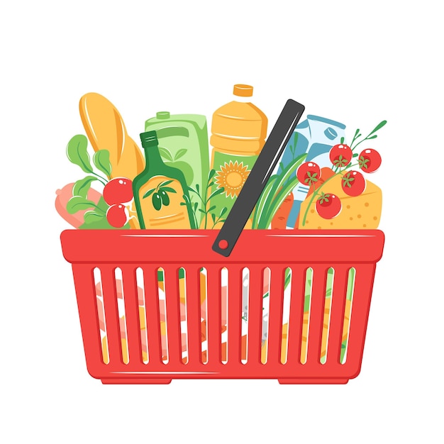 Full shopping basket market food and products Vector Image