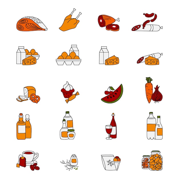 Grocery icon set Store departments simple vector illustration