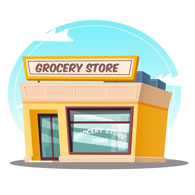 Premium Vector | Grocery shop building cartoon illustration of grocery store