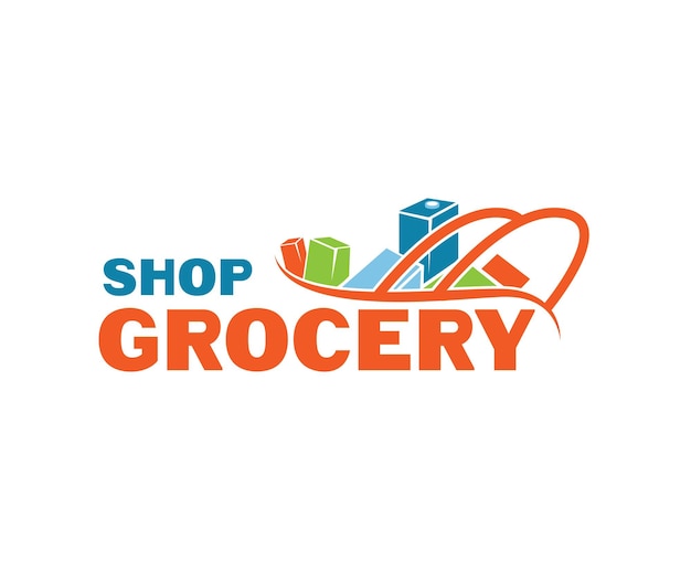 Vector grocery shopping business commerce logo design template
