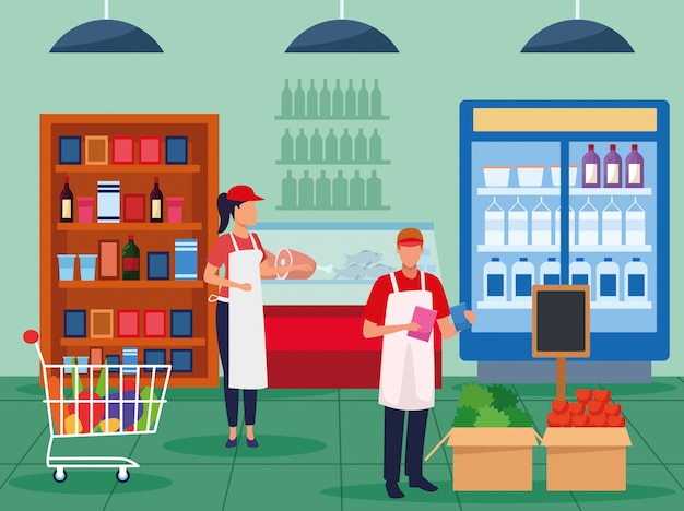 grocery stores with people characters