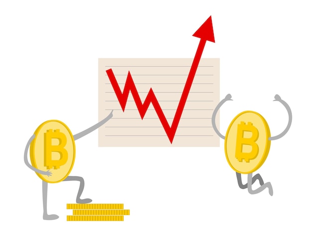 Groei Bitcoin groeigrafiek Rode pijl omhoog Bitcoin index rating gaat omhoog op de beurs Crypto