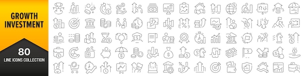 Groei en investeringen lijn iconen collectie Grote UI icon set in een plat ontwerp Dunne omtrek iconen pack Vector illustratie EPS10