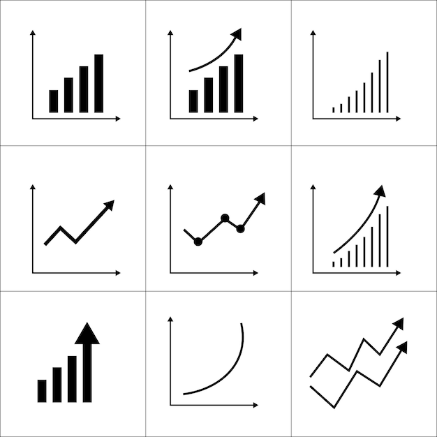 Groei gerelateerde vector icon set geïsoleerd op een witte achtergrond Groeiende staafdiagram icon set