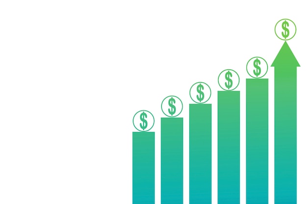 Vector groeiende bedrijfsgrafiek met dollarteken op een witte achtergrond