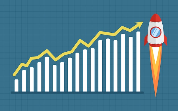 Groeiende grafiek raket vectorillustratie