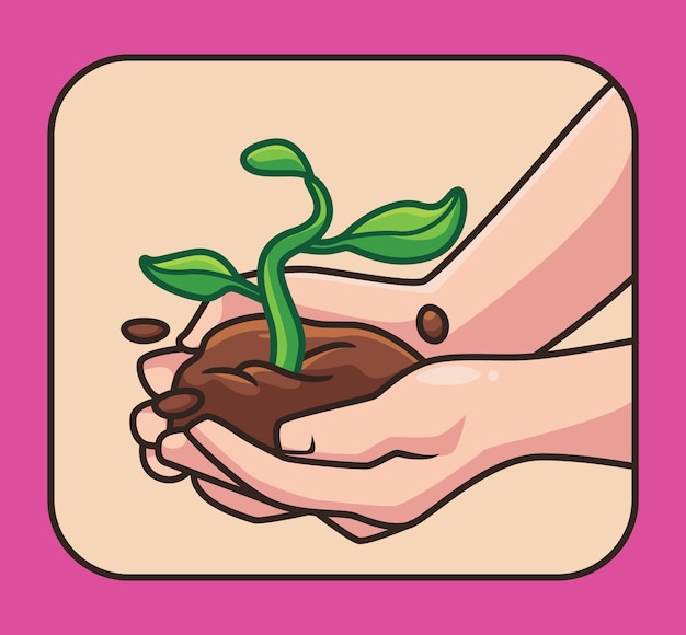 Groeiende plant red de aarde geïsoleerde cartoon plant illustratie flat style sticker icon design