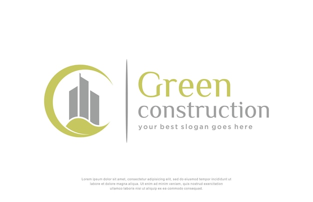 groen blad met bouwconstructie logo sjabloon vector