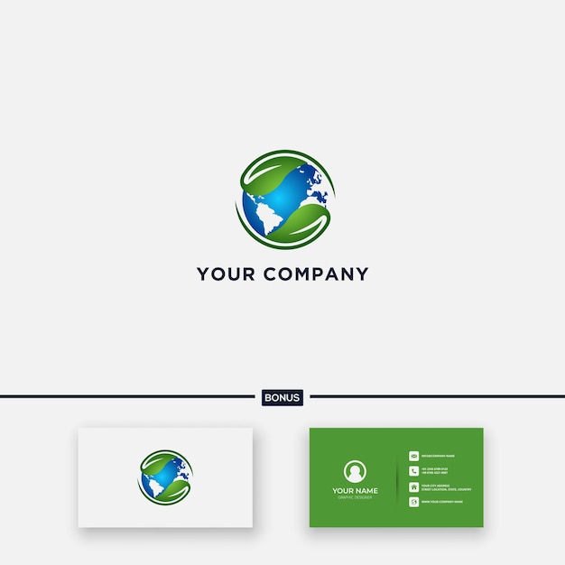 Groen blad wereld logo gradiënt eco bedrijf