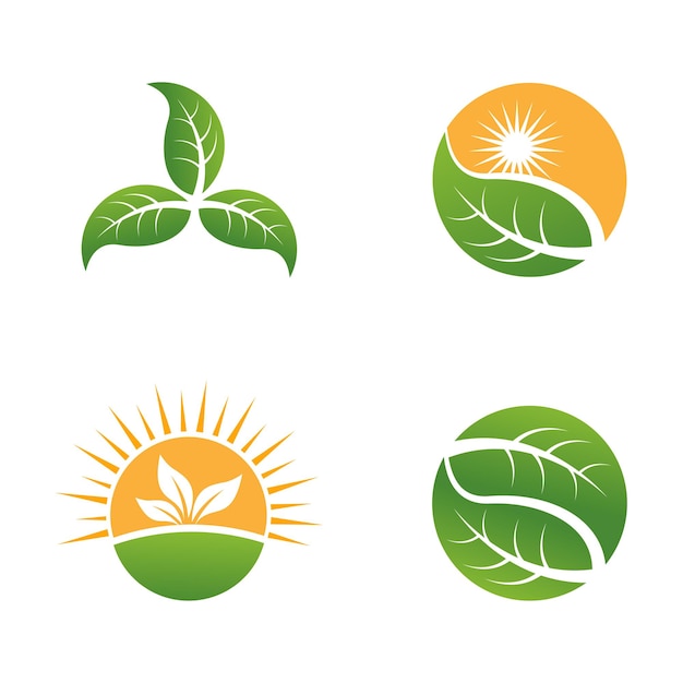 Vector groen boomblad vector logo met natuur thema logo set groen eco puur logo ontwerp