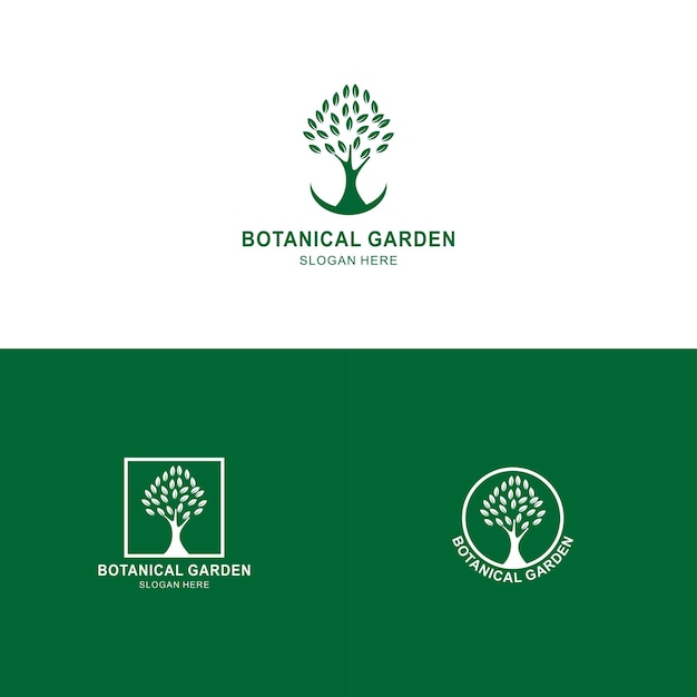 Groen boomillustratie-logo geschikt voor het symbool van de botanische tuin