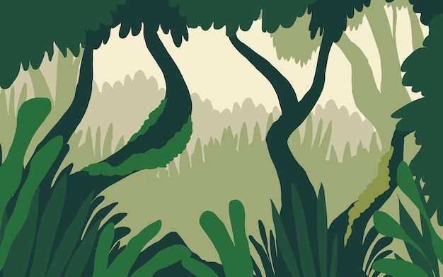 Vector groen bos silhouet natuur landschap abstracte achtergrond plat ontwerp vector illustratie