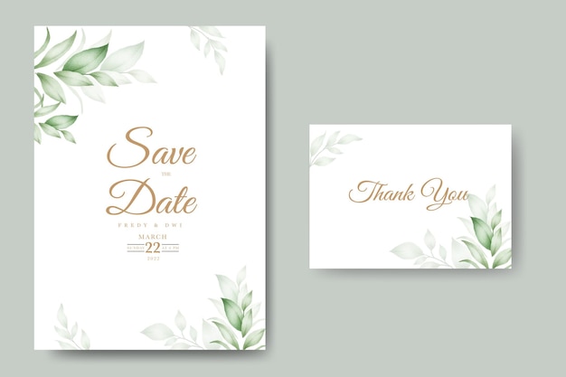 groen bruiloft uitnodigingskaart met bladeren aquarel set