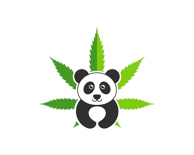 Groen cannabisblad met schattige panda erin