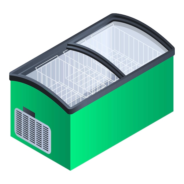 Groen commercieel koelkastpictogram Isometrisch van groen commercieel koelkast vectorpictogram voor Webontwerp dat op witte achtergrond wordt geïsoleerd