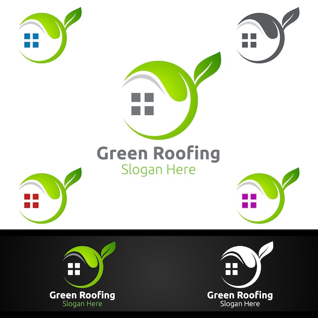 Groen dakbedekking logo voor onroerend goed dak onroerend goed of klusjesman architectuurontwerp