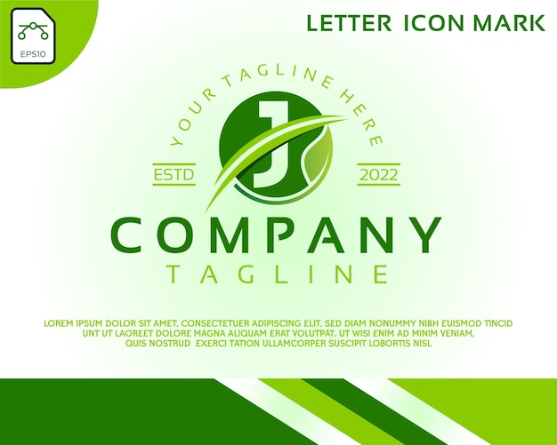 Groen eco-logo met letter J-sjabloonontwerp