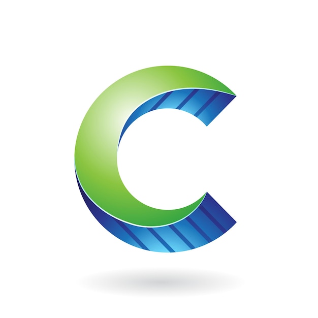 Vector groen en blauw gestreept gedraaid 3d pictogram voor letter c