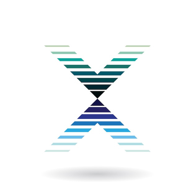 Groen en blauw gestreept pictogram voor letter X vectorillustratie