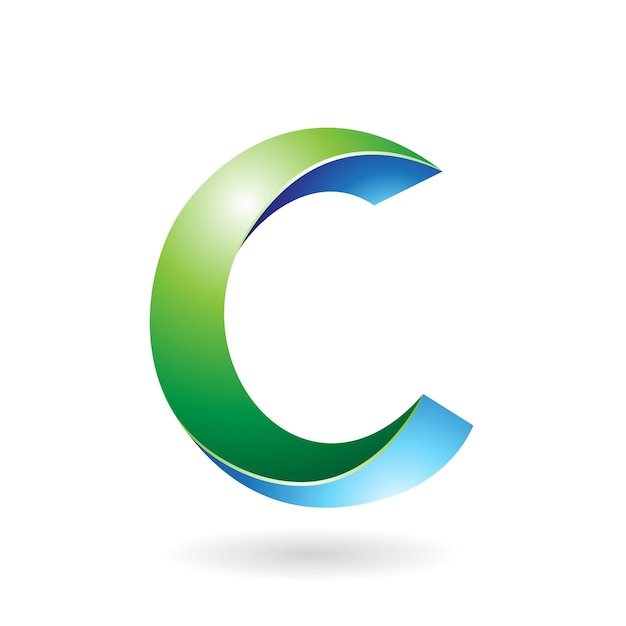 Groen en blauw glanzend gedraaid letter C-pictogram met een schaduw