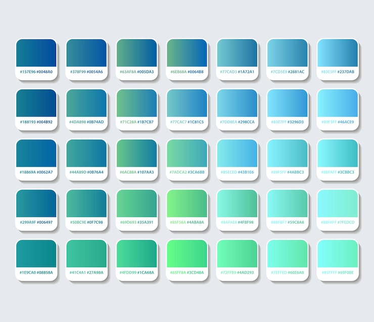 Vector groen en blauw gradiëntkleurenpalet met hex