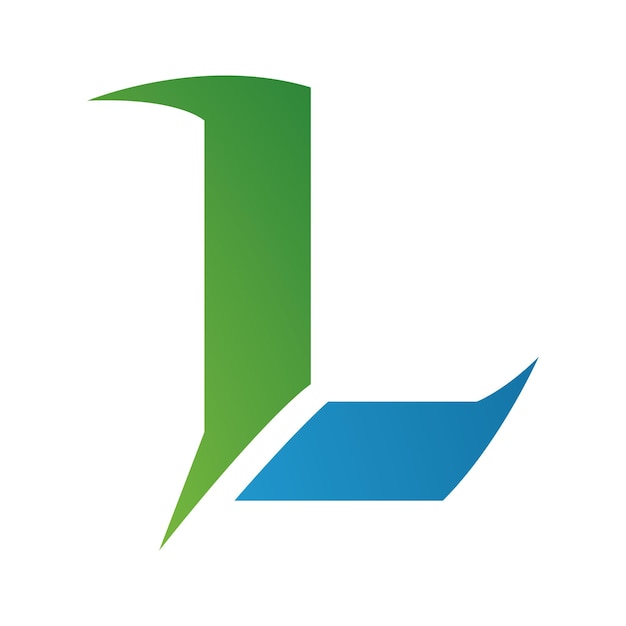 Groen en blauw letter L Icon met scherpe spikes