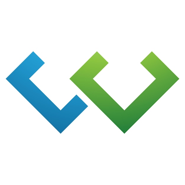 Groen- en blauwhoekige lettervormige w-icoon