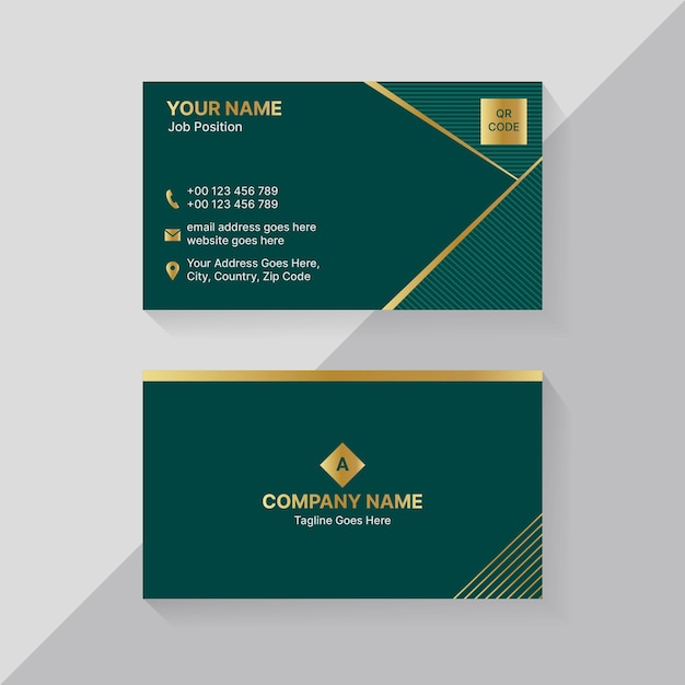 Groen en gouden luxe creatief visitekaartjesjabloonontwerp met QR-code