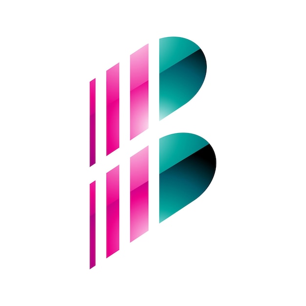 Vector groen en magenta glanzende letter b-icoon met verticale strepen