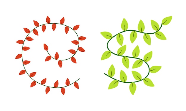 Vector groen en rood blad met afgeronde twijgen natuur milieu thema