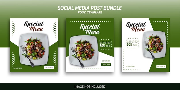 groen en wit minimalistisch eten social media postsjablonen premium vector